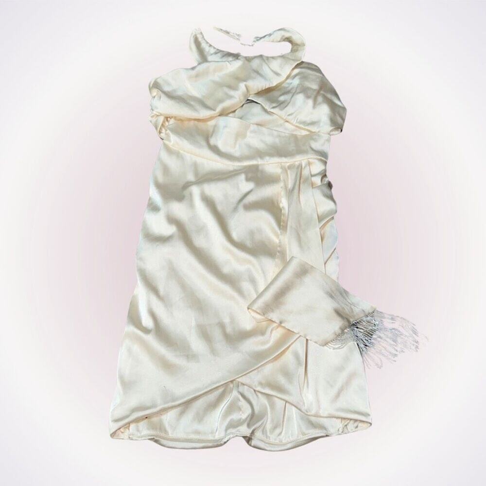 Oh Polly Halter Top Cream Satin Feel Dress | Sz 4